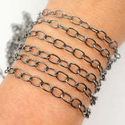 V193BR. Black Rhodium Sterling Silver Smooth Oval Link Chain